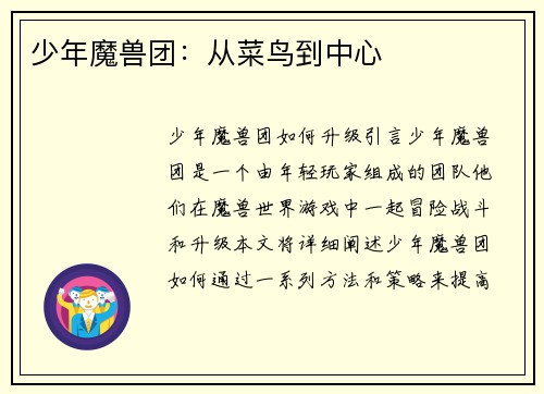 少年魔兽团：从菜鸟到中心