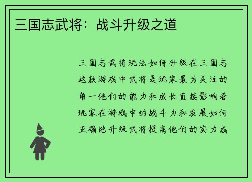 三国志武将：战斗升级之道