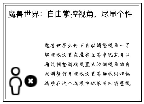 魔兽世界：自由掌控视角，尽显个性